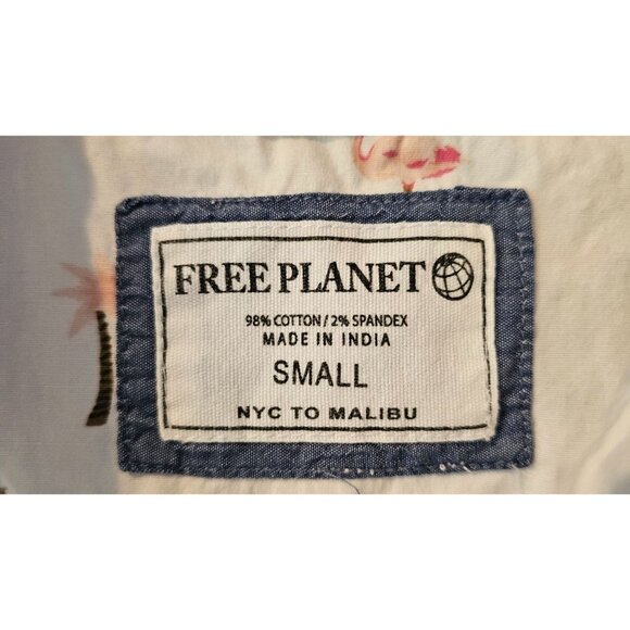 Free Planet Mens Button-Up Shirt Size Small Flamingo Palm Tree Print White Pink - Picture 3 of 12